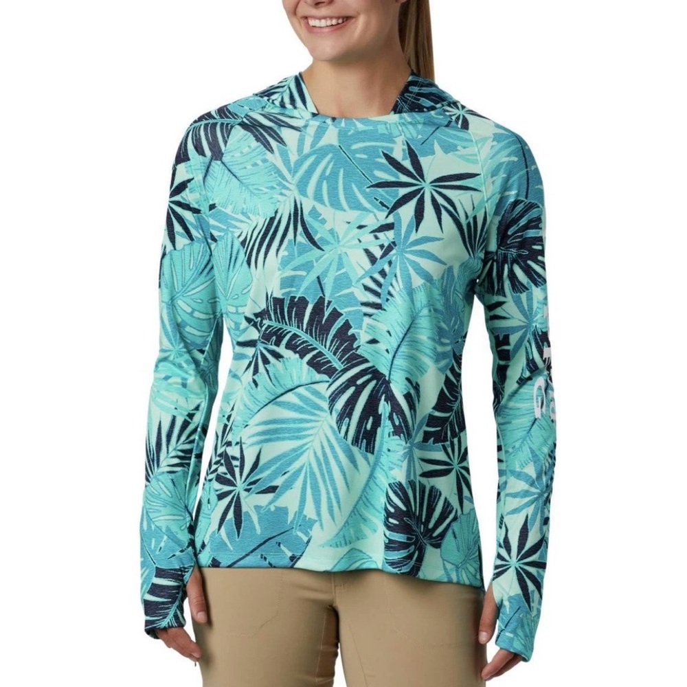 Columbia PFG Women's Super Tidal Tee Hoodie Size Large Tropical Print Summer